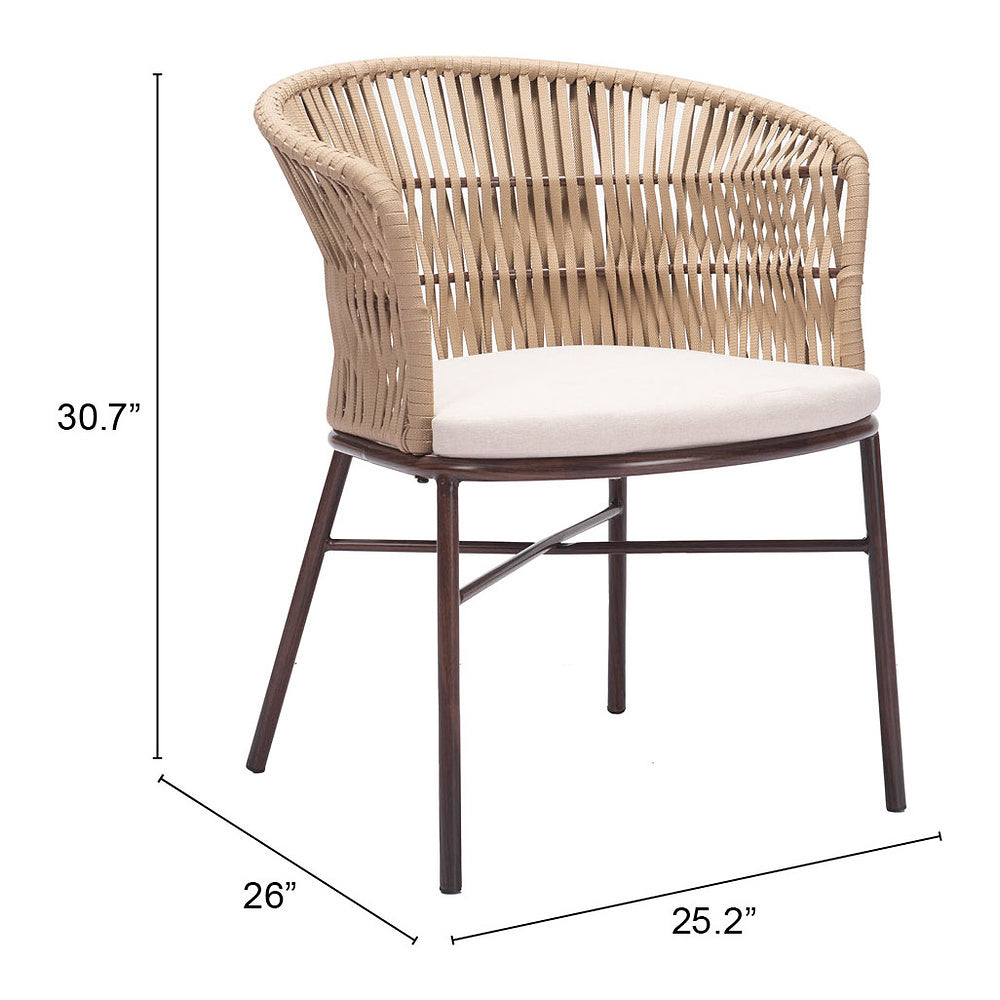 Silla para Terraza y Alberca - ZUO FREYCINET - Varios Colores - Asiento y Respaldo Tapizados con Tela para Exterior - Natural