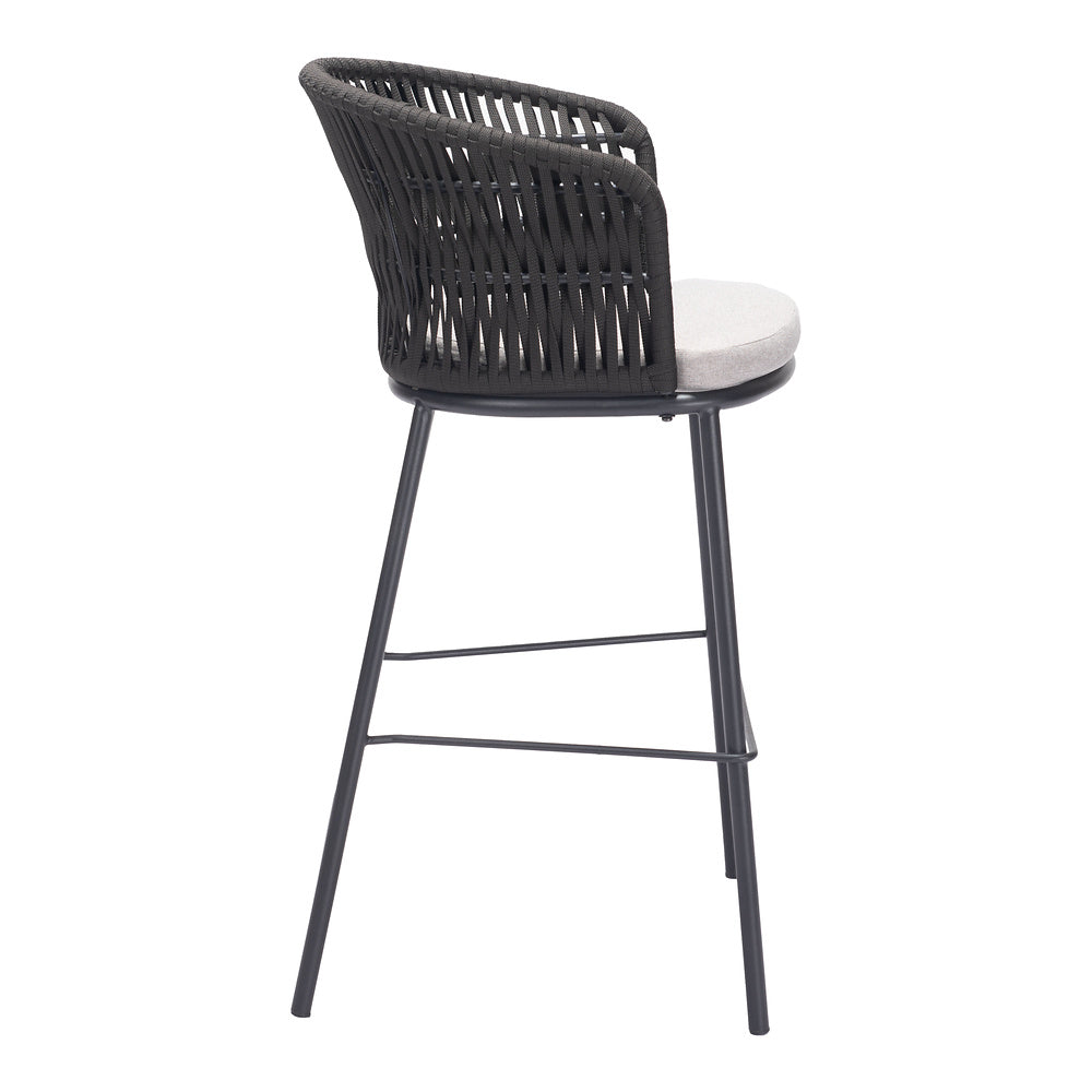 Banco Alto para Terraza y Barra Exterior - ZUO FREYCINET - Varios Colores - Asiento y Respaldo Tapizados con Tela para Exterior - Negro