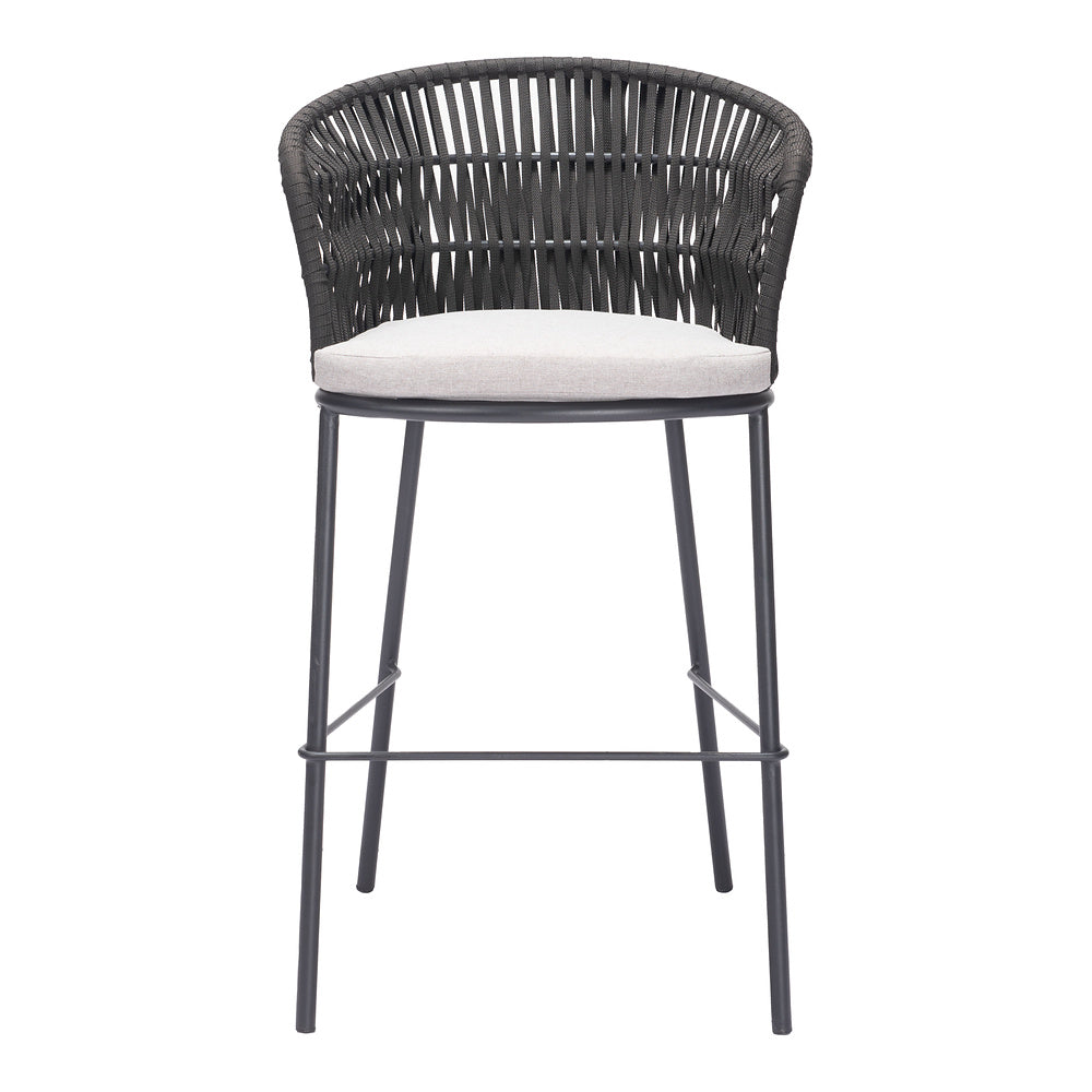 Banco Alto para Terraza y Barra Exterior - ZUO FREYCINET - Varios Colores - Asiento y Respaldo Tapizados con Tela para Exterior - Negro