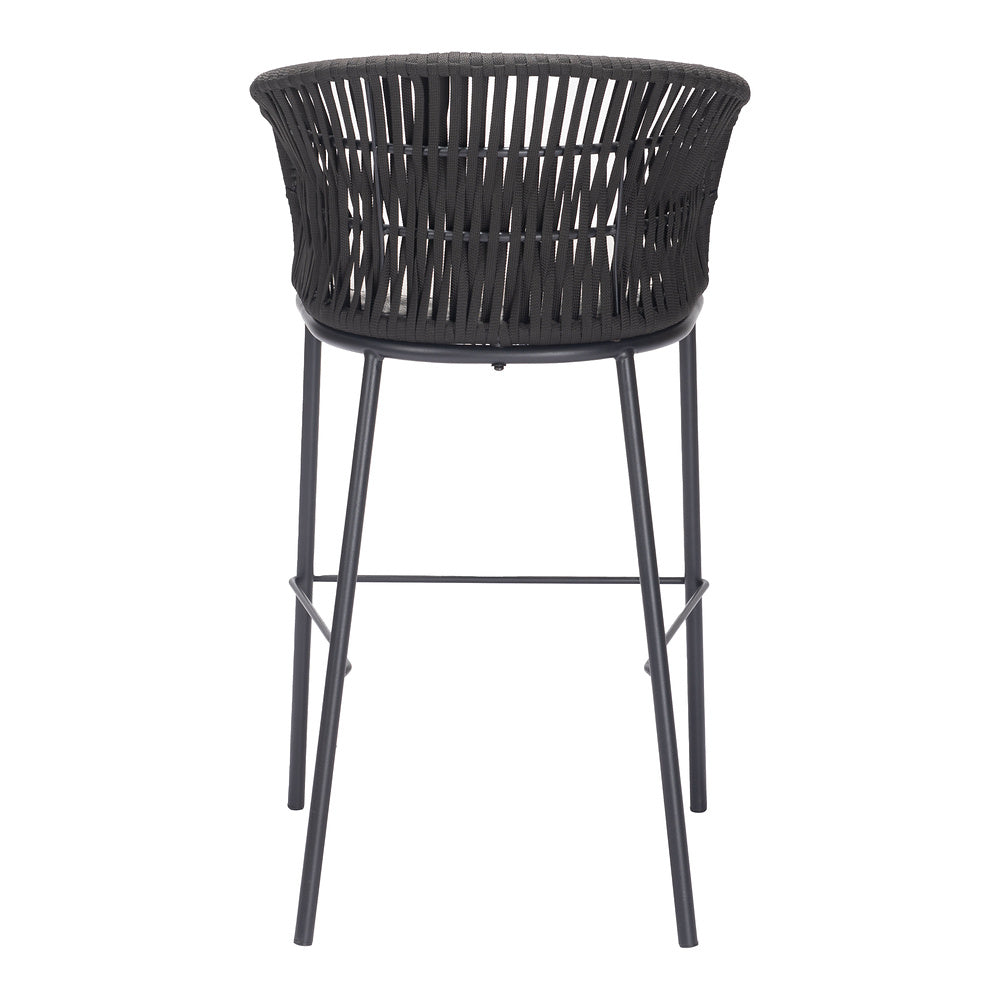 Banco Alto para Terraza y Barra Exterior - ZUO FREYCINET - Varios Colores - Asiento y Respaldo Tapizados con Tela para Exterior - Negro