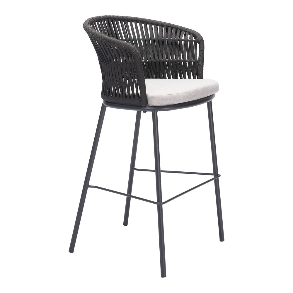Banco Alto para Terraza y Barra Exterior - ZUO FREYCINET - Varios Colores - Asiento y Respaldo Tapizados con Tela para Exterior - Negro