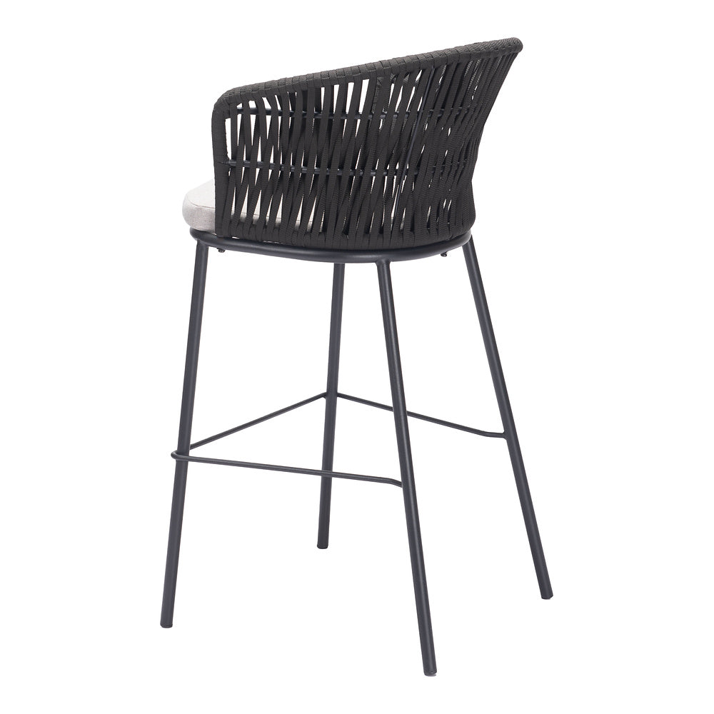 Banco Alto para Terraza y Barra Exterior - ZUO FREYCINET - Varios Colores - Asiento y Respaldo Tapizados con Tela para Exterior - Negro