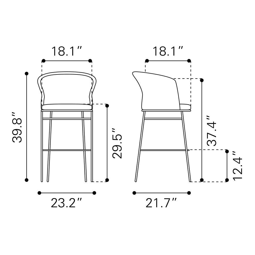 Banco Alto para Terraza y Barra Exterior - ZUO FREYCINET - Varios Colores - Asiento y Respaldo Tapizados con Tela para Exterior - Negro