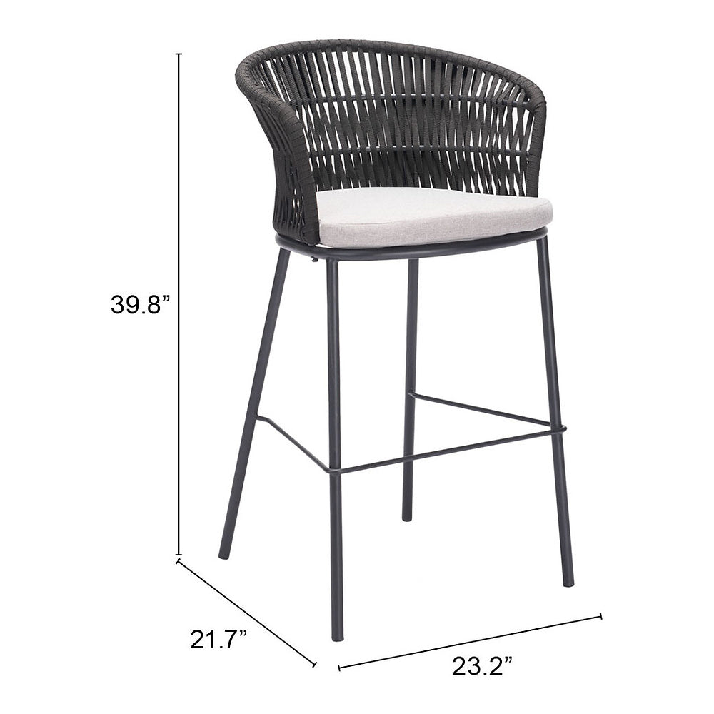 Banco Alto para Terraza y Barra Exterior - ZUO FREYCINET - Varios Colores - Asiento y Respaldo Tapizados con Tela para Exterior - Negro