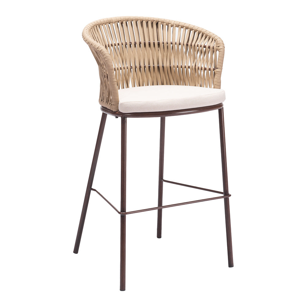 Banco Alto para Terraza y Barra Exterior - ZUO FREYCINET - Varios Colores - Asiento y Respaldo Tapizados con Tela para Exterior - Natural