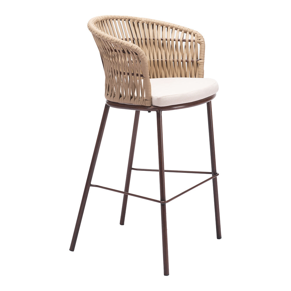 Banco Alto para Terraza y Barra Exterior - ZUO FREYCINET - Varios Colores - Asiento y Respaldo Tapizados con Tela para Exterior - Natural