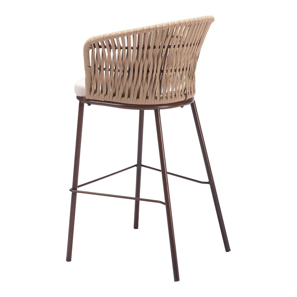 Banco Alto para Terraza y Barra Exterior - ZUO FREYCINET - Varios Colores - Asiento y Respaldo Tapizados con Tela para Exterior - Natural