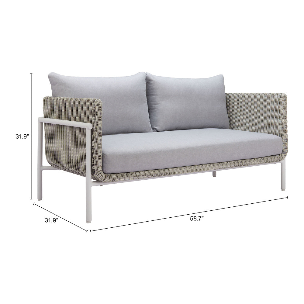 Love Seat de Terraza para Roof Garden 2 Plazas - ZUO FRAIS - Gris - Asiento y Respaldo Tapizados con Tela para Exterior