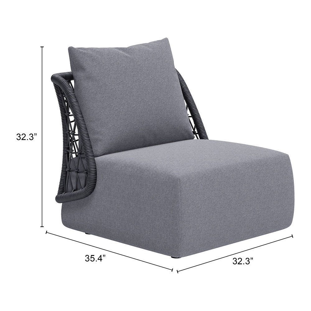Sillón de Terraza para Áreas de Estar - ZUO MEKAN - Gris - Asiento y Respaldo Tapizados con Tela para Exterior