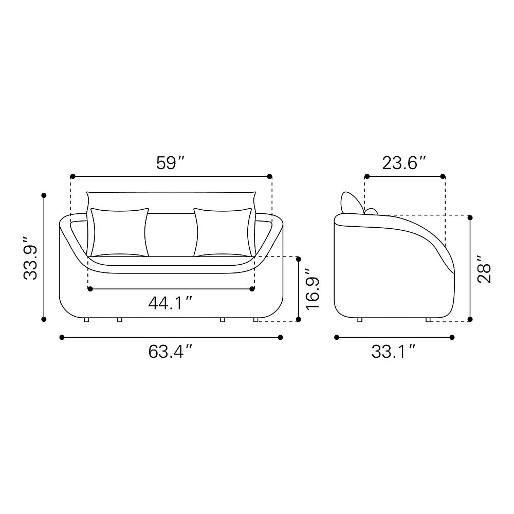 Love Seat de Terraza para Cafetería 2 Plazas - ZUO CORAL REEF - Gris - Asiento y Respaldo Tapizados con Tela para Exterior