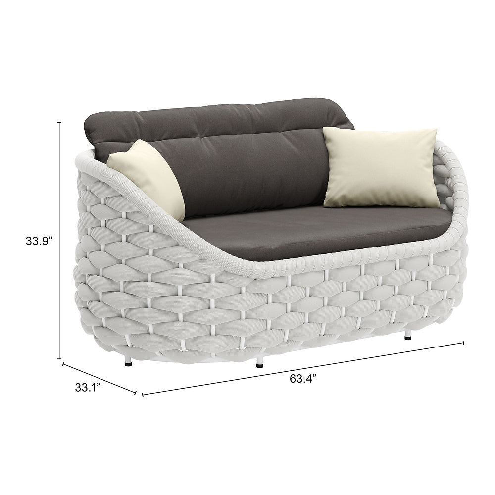 Love Seat de Terraza para Cafetería 2 Plazas - ZUO CORAL REEF - Gris - Asiento y Respaldo Tapizados con Tela para Exterior