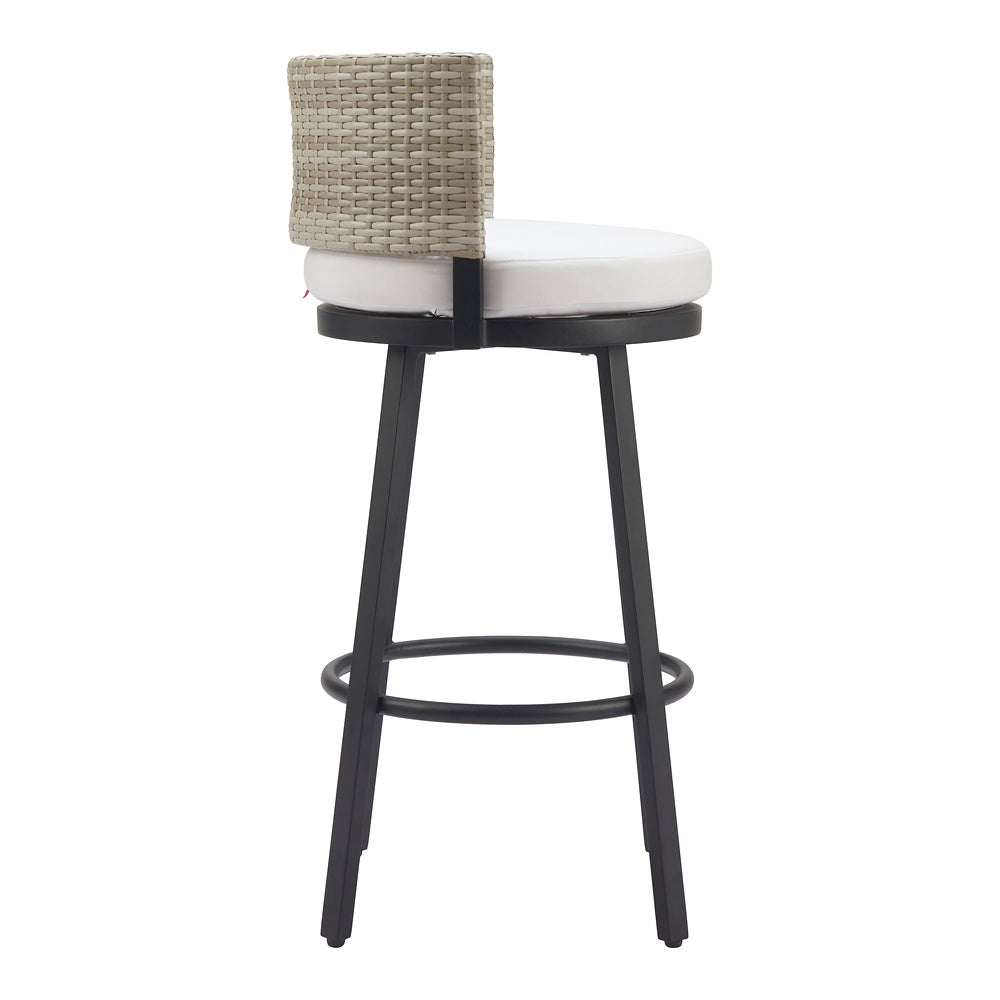 Banco Alto para Terraza y Barra Exterior - ZUO MIDNIGHT WAVE - Blanco - Asiento y Respaldo Tapizados con Tela para Exterior