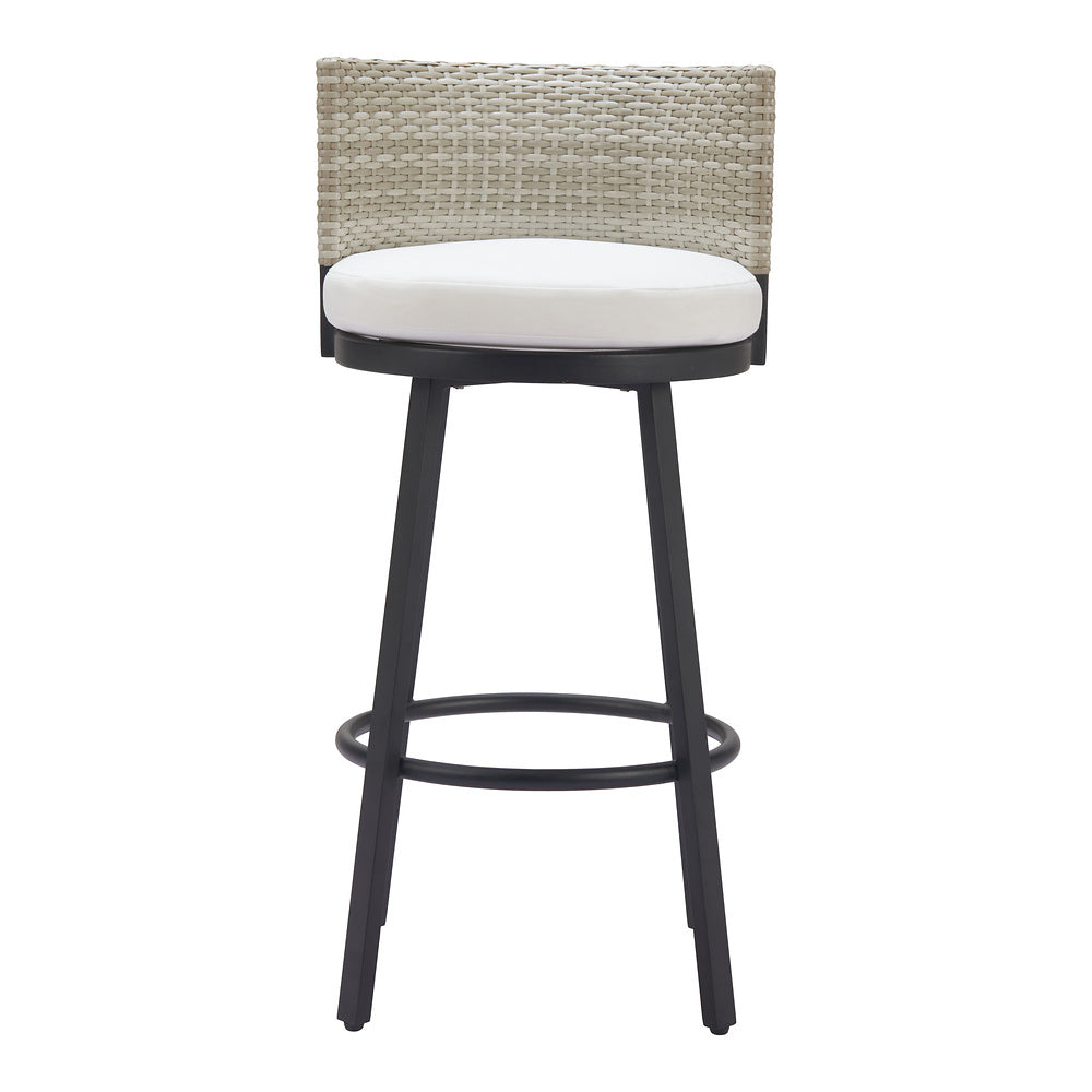 Banco Alto para Terraza y Barra Exterior - ZUO MIDNIGHT WAVE - Blanco - Asiento y Respaldo Tapizados con Tela para Exterior