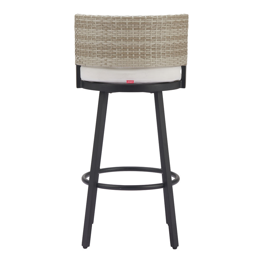 Banco Alto para Terraza y Barra Exterior - ZUO MIDNIGHT WAVE - Blanco - Asiento y Respaldo Tapizados con Tela para Exterior