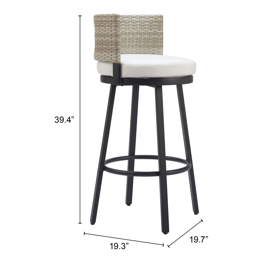Banco Alto para Terraza y Barra Exterior - ZUO MIDNIGHT WAVE - Blanco - Asiento y Respaldo Tapizados con Tela para Exterior