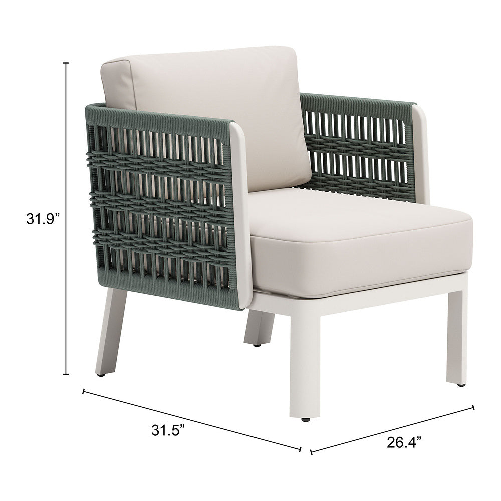 Sillón de Terraza para Spa - ZUO BRIDGEHAMPTON - Blanco - Asiento y Respaldo Tapizados con Tela para Exterior