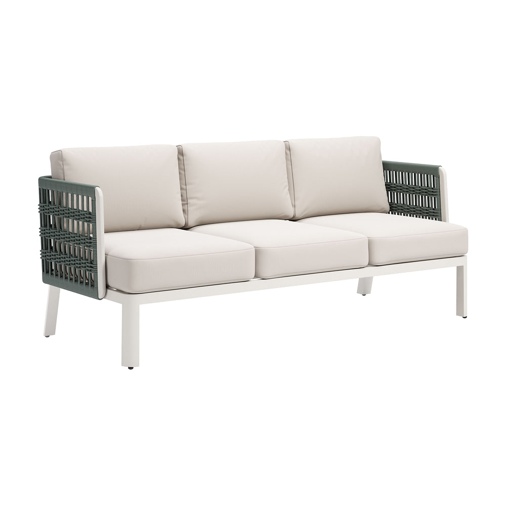 Sofá de Terraza para Áreas de Estar 3 Plazas - ZUO BRIDGEHAMPTON - Blanco - Asiento y Respaldo Tapizados con Tela para Exterior