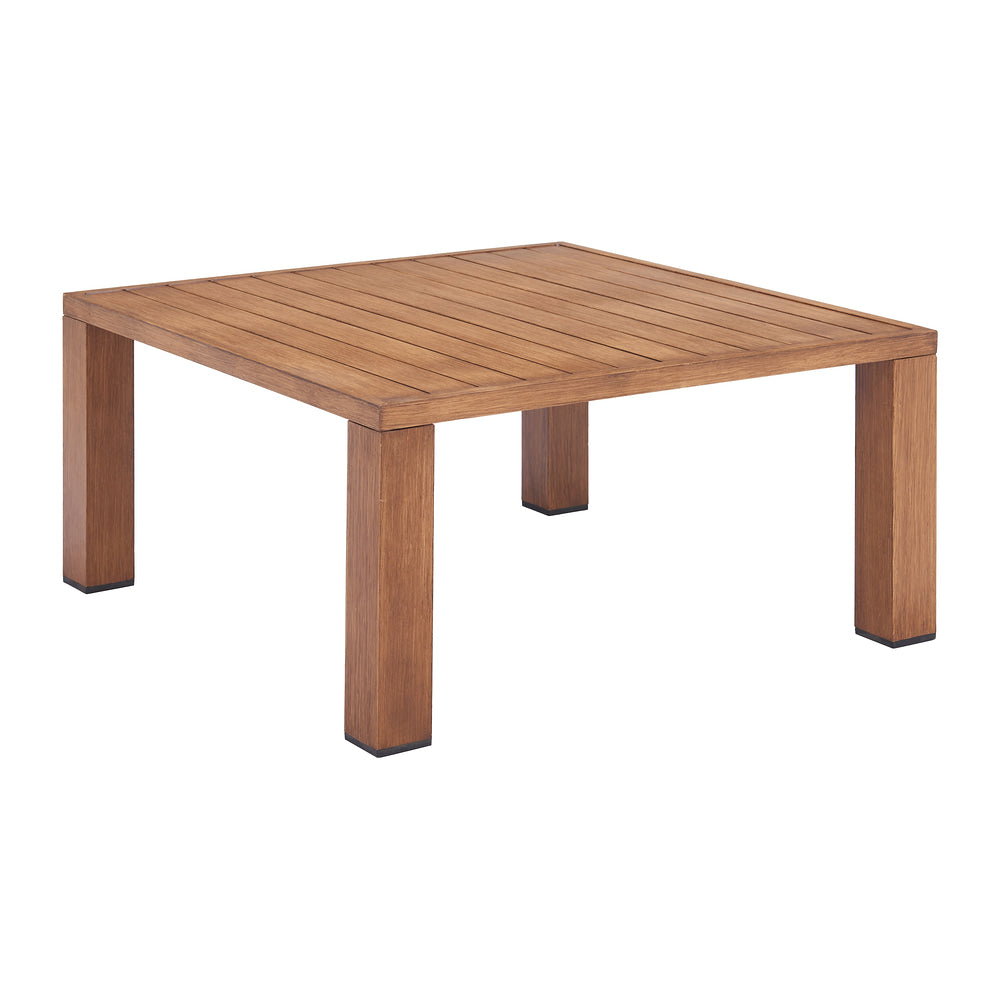 Mesa de Centro para Terraza y Áreas de Estar - ZUO REGELS - Natural - Cubierta de Aluminio Símil Madera y Estructura de Aluminio