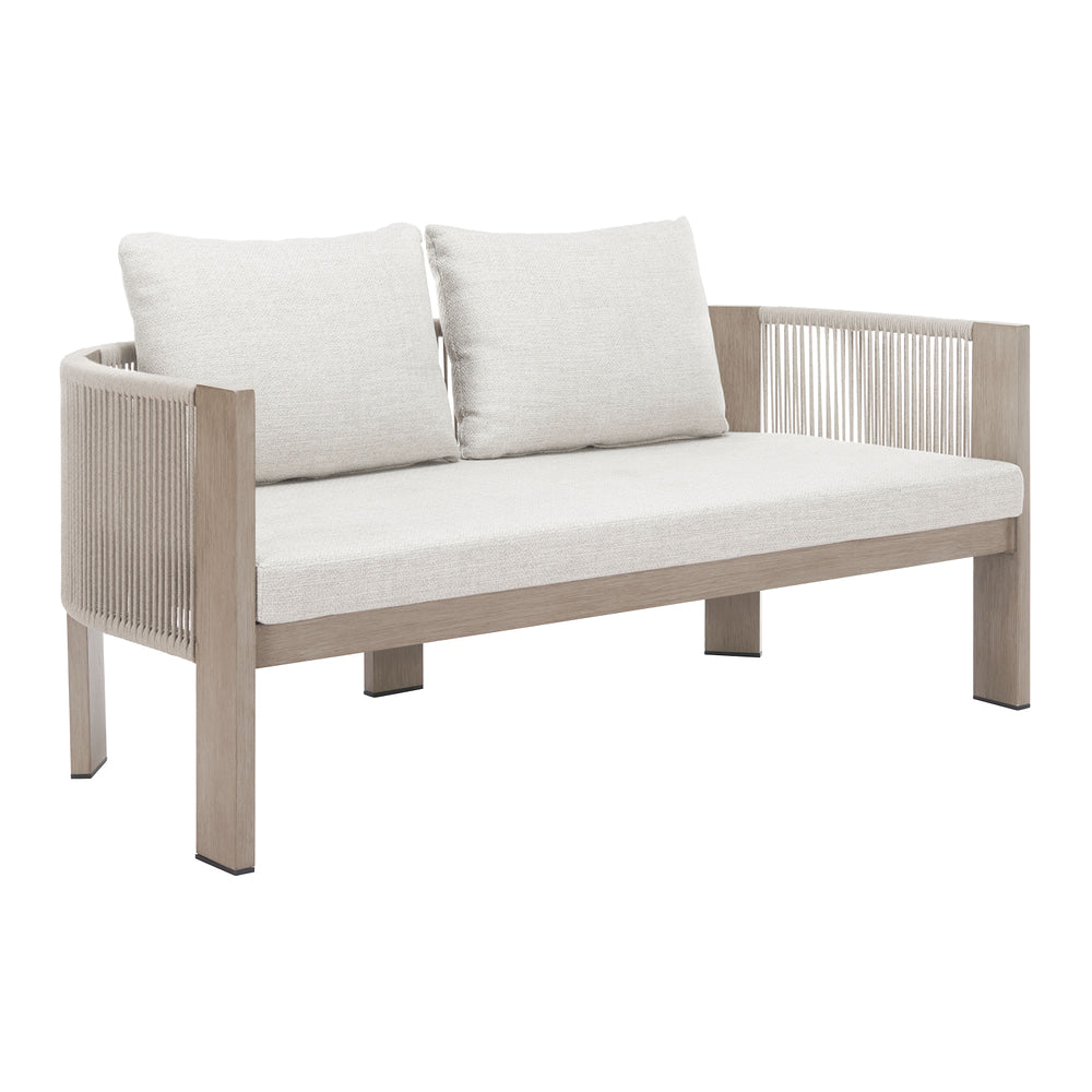 Sofá de Terraza para Club de Playa 2 Plazas - ZUO REBEL - Beige - Asiento y Respaldo Tapizados con Tela para Exterior