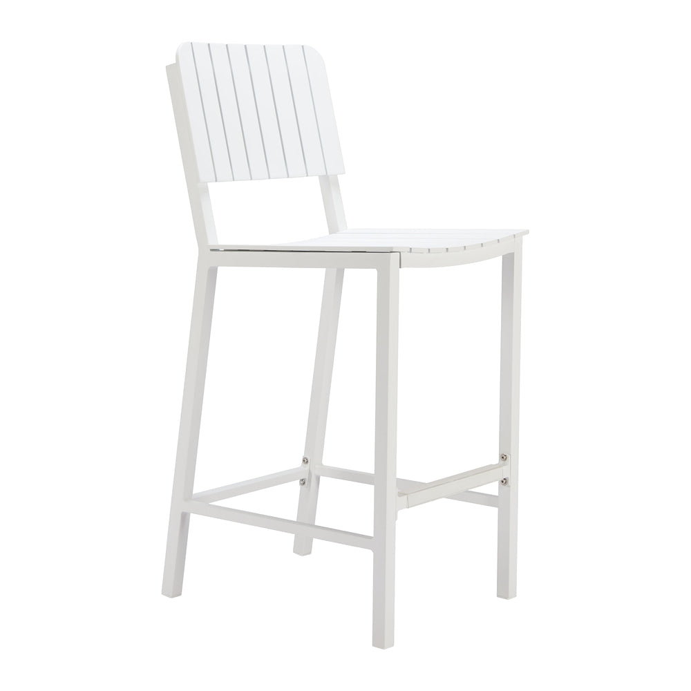 Banco Alto para Terraza y Barra Exterior - ZUO KAYU - Blanco - Asiento y Estructura en Aluminio con Recubrimiento en Polvo
