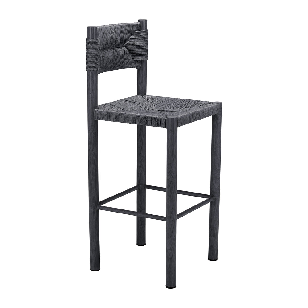 Banco Alto para Terraza y Barra Exterior - ZUO ISKA - Varios Colores - Asiento y Respaldo en Ratán Sintético Tejido - Negro