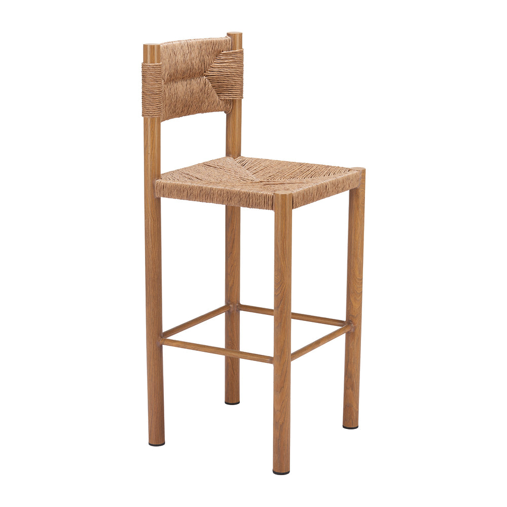 Banco Alto para Terraza y Barra Exterior - ZUO ISKA - Varios Colores - Asiento y Respaldo en Ratán Sintético Tejido - Natural