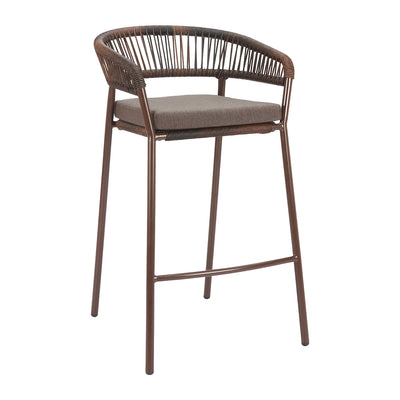 Banco Alto para Terraza y Roof Garden - ZUO SKYE - Varios Colores - Asiento y Respaldo Tapizados con Tela para Exterior - Café