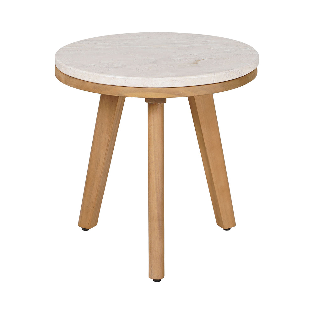 Mesa Auxiliar de Terraza para Áreas de Estar - ZUO SIRO - Natural - Cubierta de Travertino Laminado y Estructura de Acacia Maciza