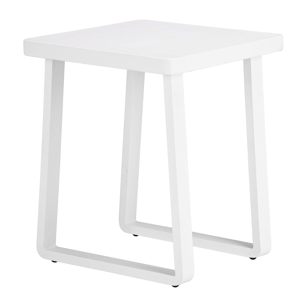 Mesa Auxiliar de Terraza para Áreas de Estar - ZUO WELT - Blanco - Cubierta de Aluminio Símil Madera y Estructura de Aluminio con Recubrimiento en Polvo