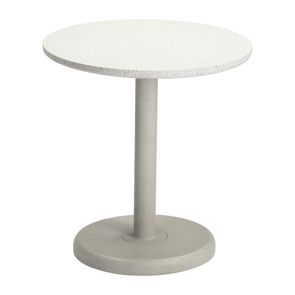 Mesa Bistró de Terraza para Hotel - ZUO LIORA - Blanco - Cubierta de Poli Cemento Símil Terrazo y Estructura de Acero con Recubrimiento en Polvo