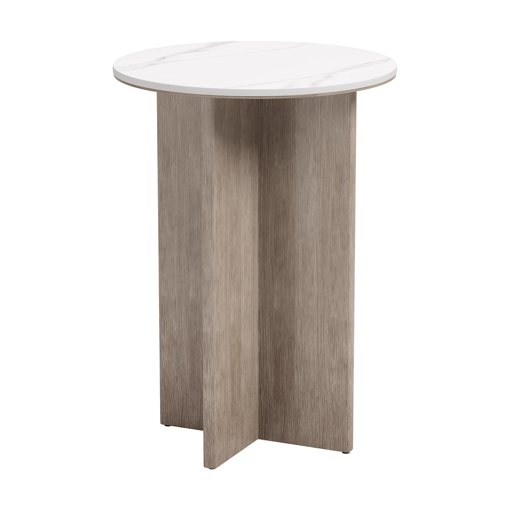 Mesa Auxiliar de Terraza para Club de Playa - ZUO OCEANVEIL - Blanco - Cubierta de Piedra Sinterizada Símil Mármol y Estructura de Aluminio Símil Madera