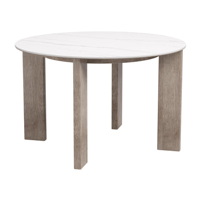 Mesa de Terraza para Restaurante - ZUO OCEANVEIL ROUND - Blanco - Cubierta de Piedra Sinterizada Símil Mármol y Estructura de Aluminio Símil Madera
