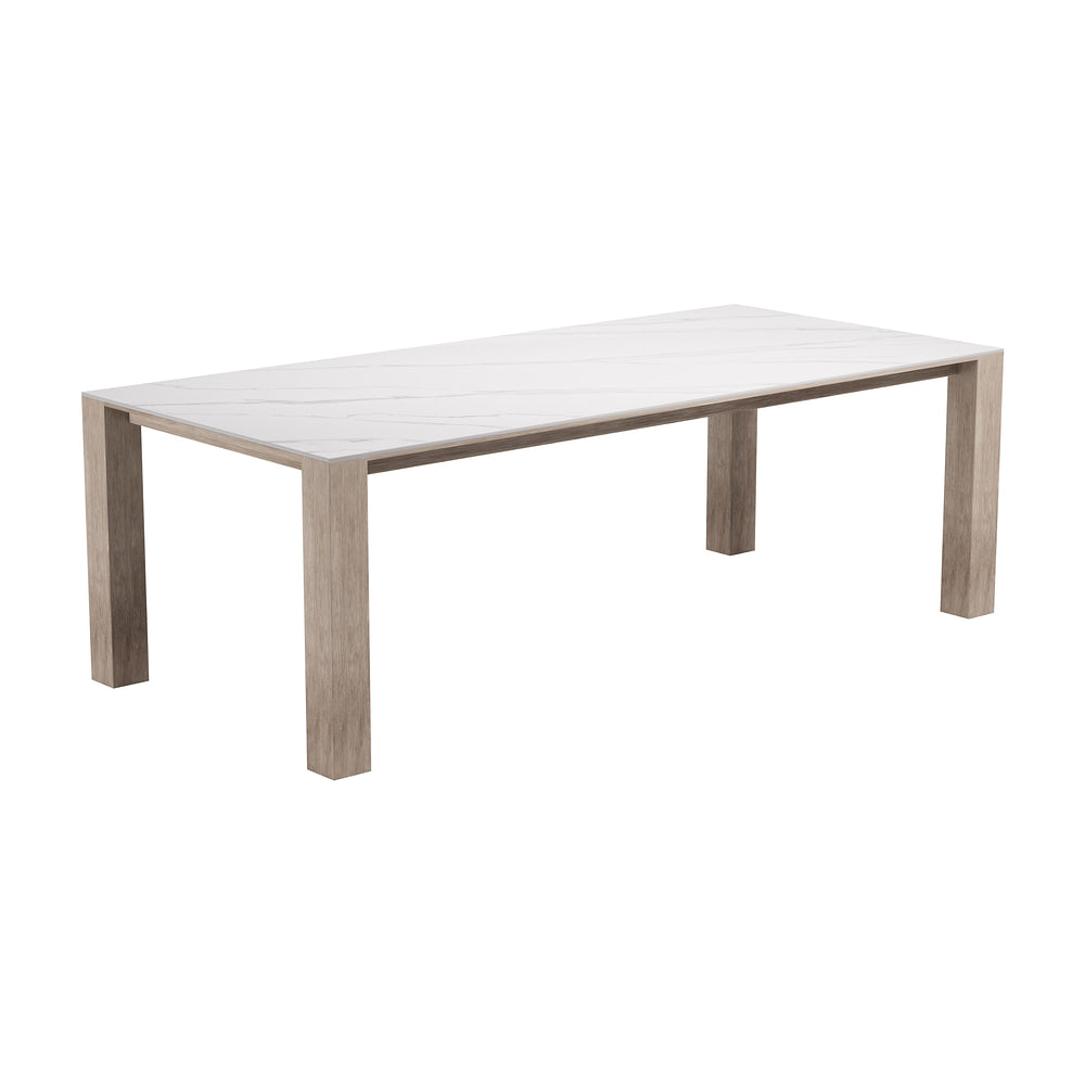 Mesa de Terraza para Club de Playa - ZUO LEILANI RECTANGULAR - Blanco - Cubierta de Piedra Sinterizada Símil Mármol y Estructura de Aluminio Símil Madera