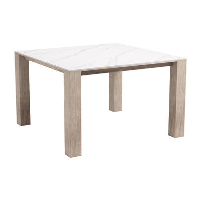Mesa de Terraza para Áreas de Estar - ZUO LEILANI SQUARE - Blanco - Cubierta de Piedra Sinterizada Símil Mármol y Estructura de Aluminio Símil Madera