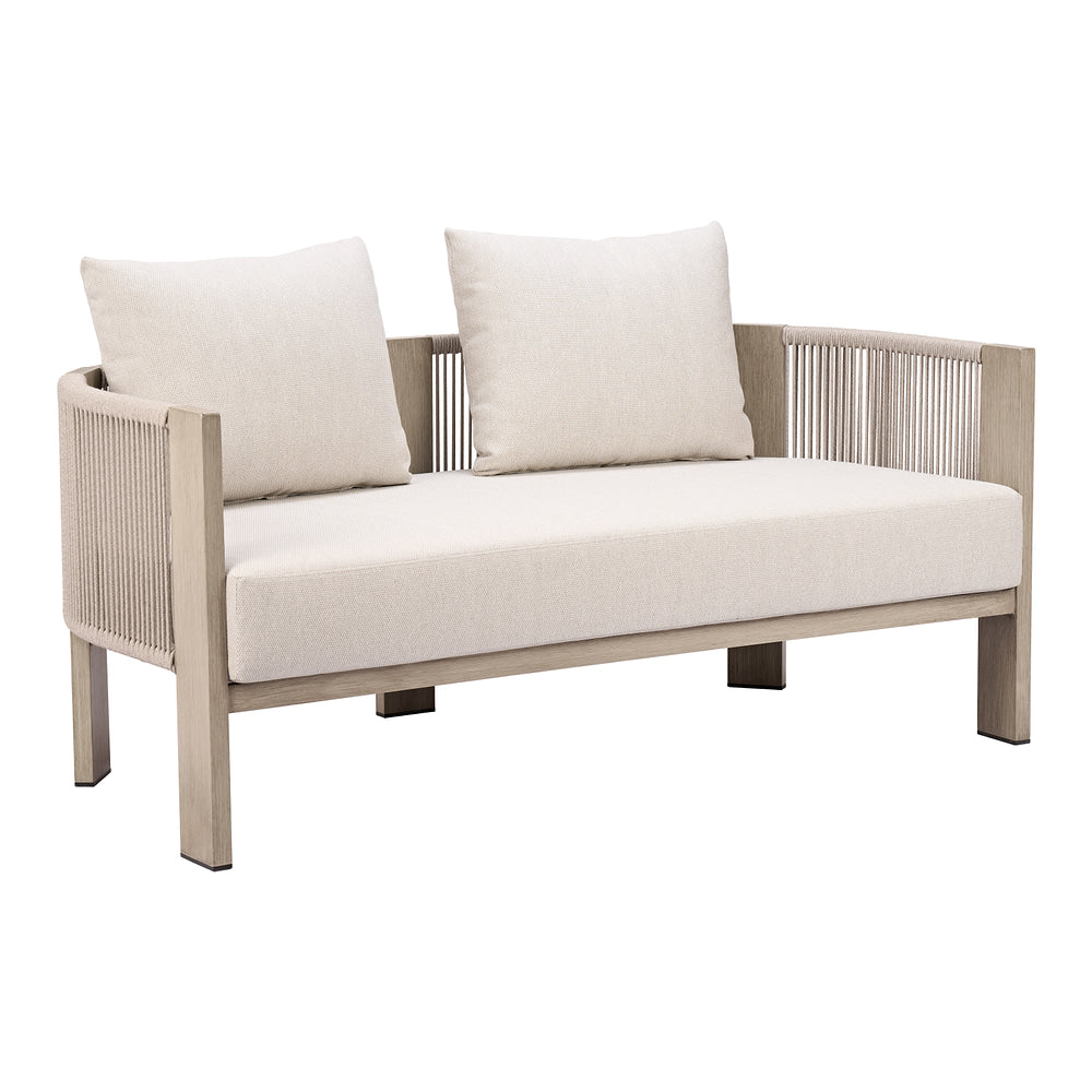 Sofá de Terraza para Áreas de Estar 2 Plazas - ZUO SUNLIT SPRINGS - Gris - Asiento y Respaldo Tapizados con Tela para Exterior