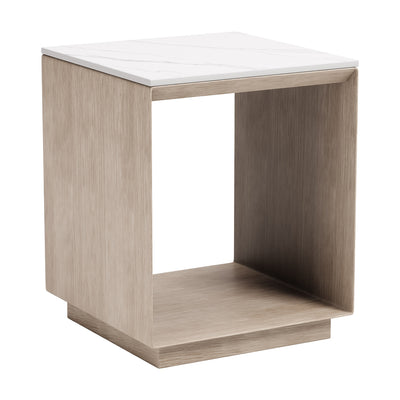 Mesa Auxiliar de Terraza para Roof Garden - ZUO TIDECREST - Blanco - Cubierta de Piedra Sinterizada Símil Mármol y Estructura de Aluminio Símil Madera