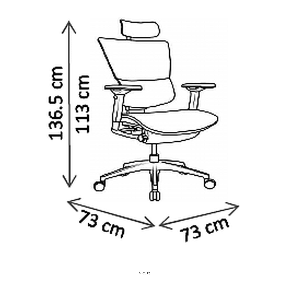 Sillón de Oficina Ejecutivo Respaldo Alto con Cabecera Ajustable, dibujo tecnico con medidas en centimetros