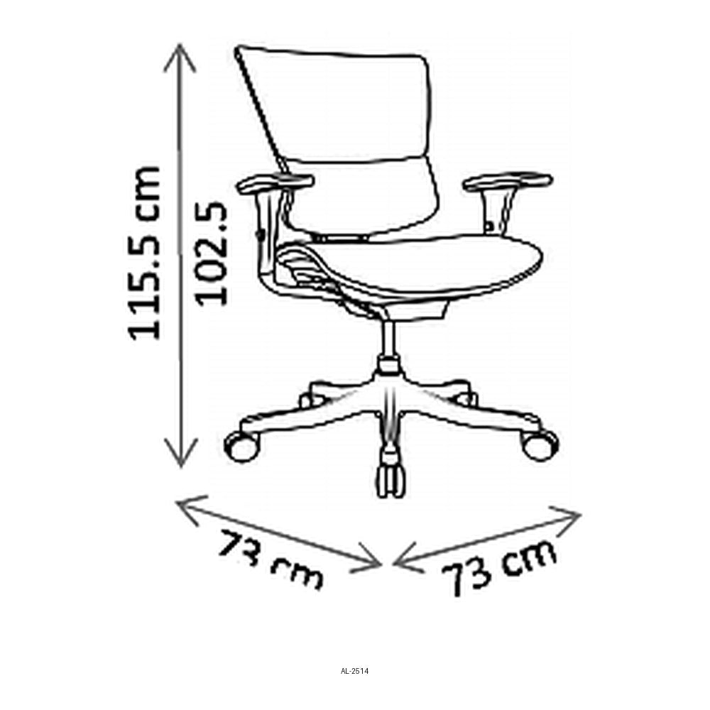 Sillón de Oficina Ejecutivo Respaldo Medio, dibujo tecnico con medidas en centimetros