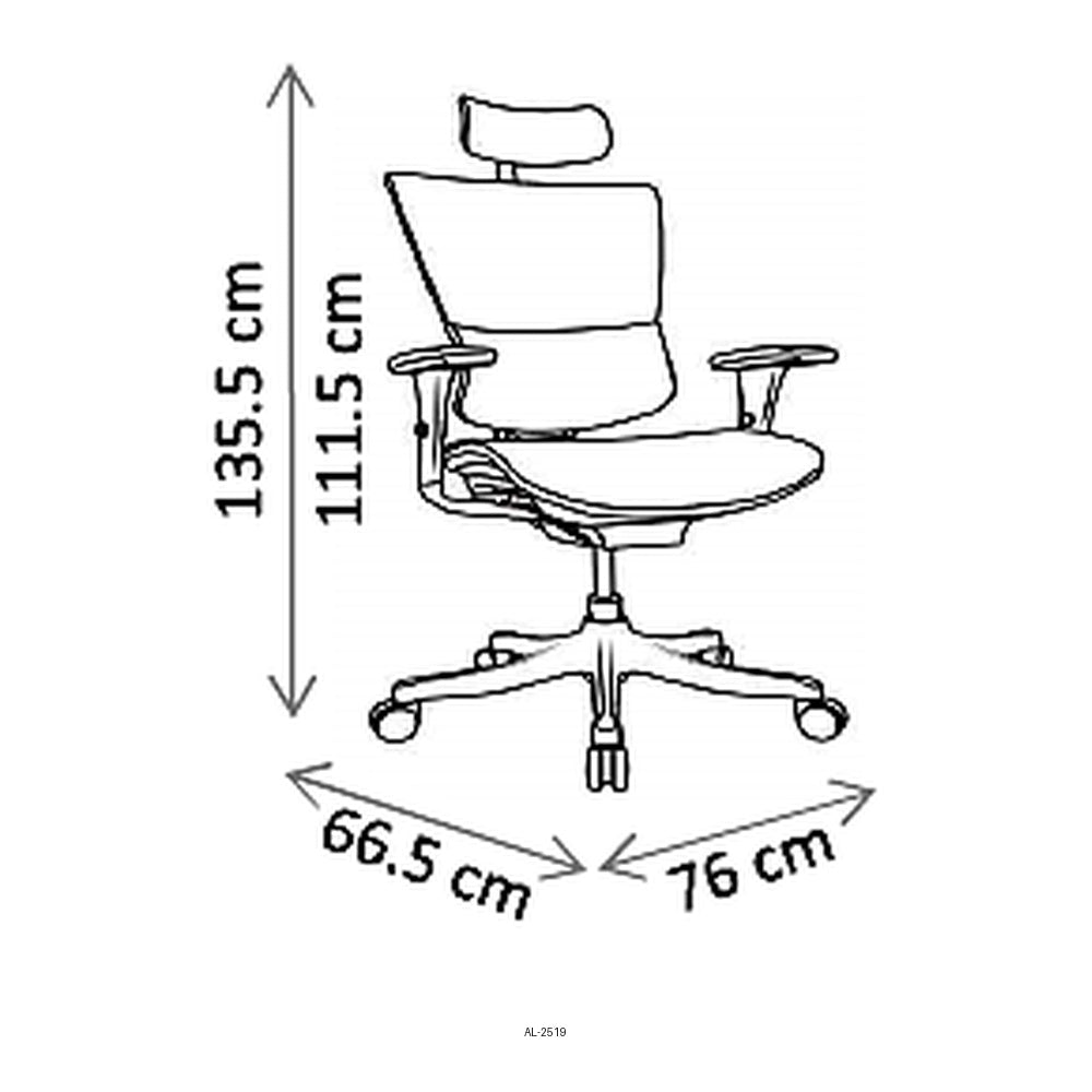 Sillón de Oficina Ejecutivo Respaldo Alto con Cabecera Ajustable, dibujo tecnico con medidas en centimetros