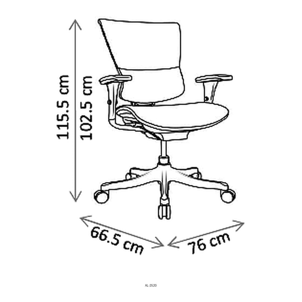 Sillón de Oficina Ejecutivo Respaldo Medio, dibujo tecnico con medidas en centimetros