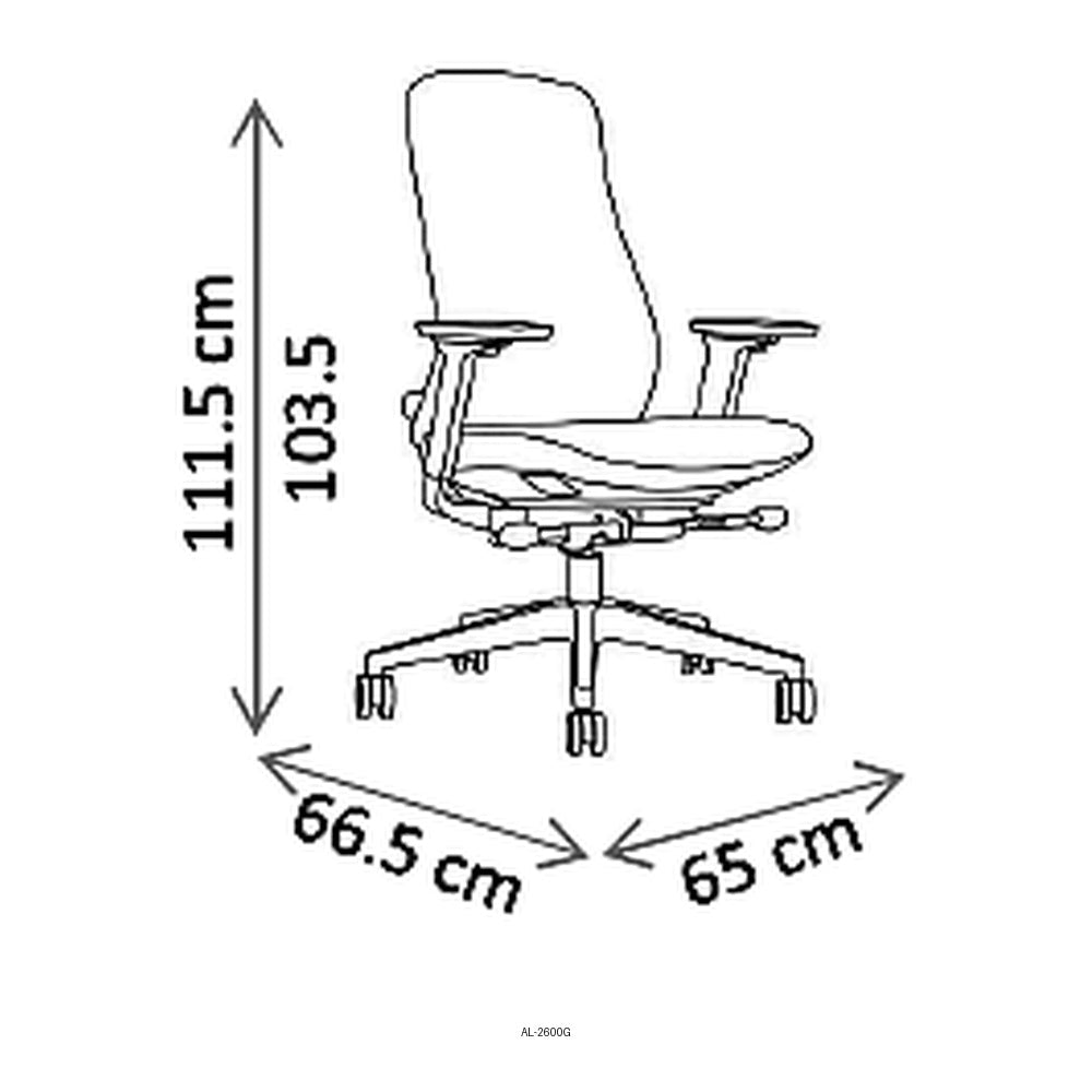 Sillón de Oficina Ejecutivo Respaldo Alto, dibujo tecnico con medidas en centimetros