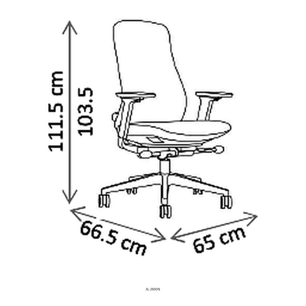Sillón de Oficina Ejecutivo Respaldo Alto, dibujo tecnico con medidas en centimetros