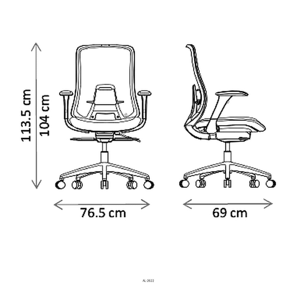 Silla de Oficina Ejecutiva, dibujo tecnico con medidas en centimetros