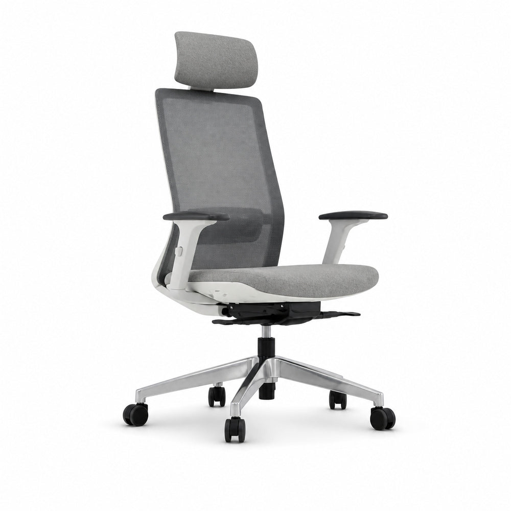 Silla de Oficina Ejecutiva con Cabecera - VERSA ALTUS - Estructura Aluminio - Asiento Tapizado y Respaldo Alto con Soporte Lumbar