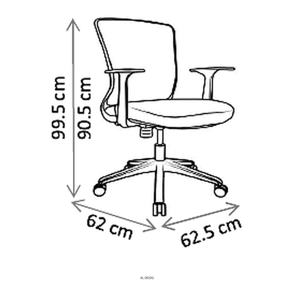 Silla de Oficina Ejecutiva Respaldo Medio, dibujo tecnico con medidas en centimetros