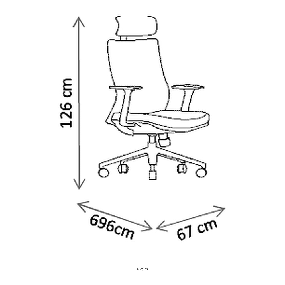 Sillón de Oficina Ejecutivo con Cabecera Ajustable, dibujo tecnico con medidas en centimetros