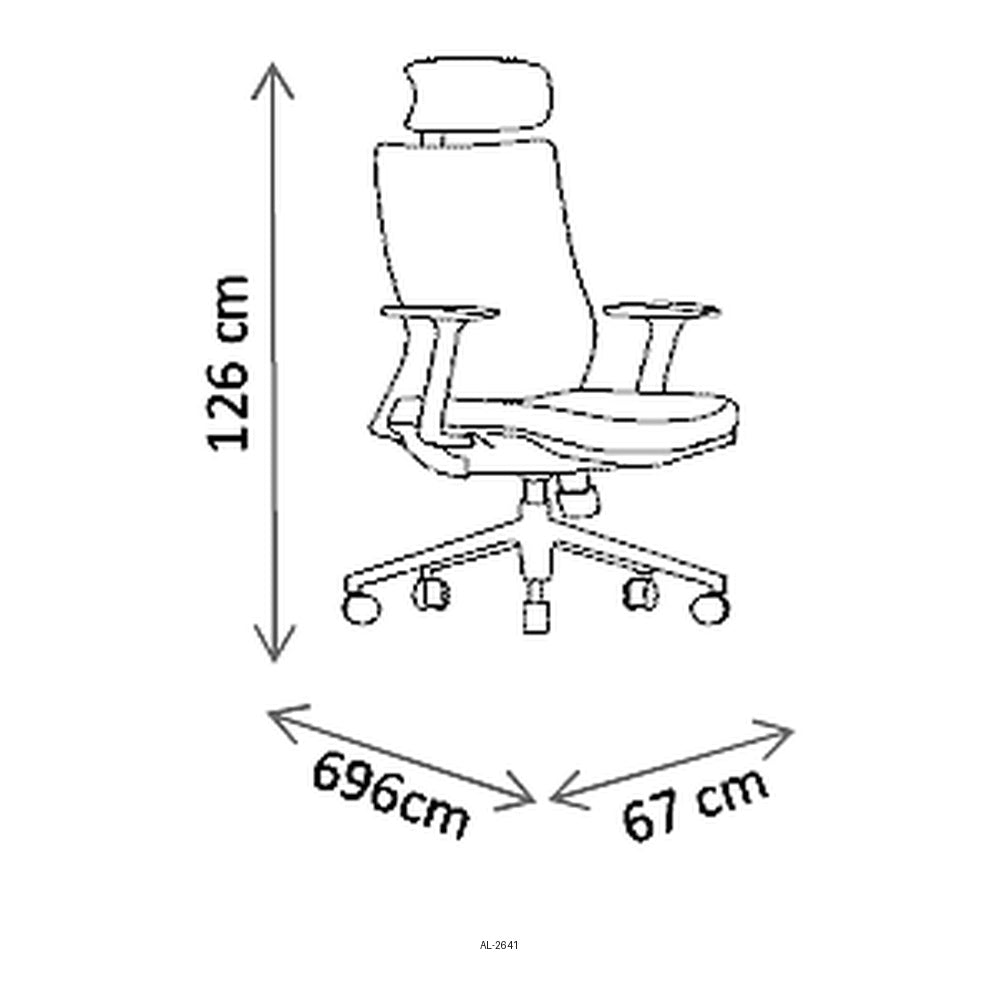 Sillón de Oficina Ejecutivo con Cabecera Ajustable, dibujo tecnico con medidas en centimetros