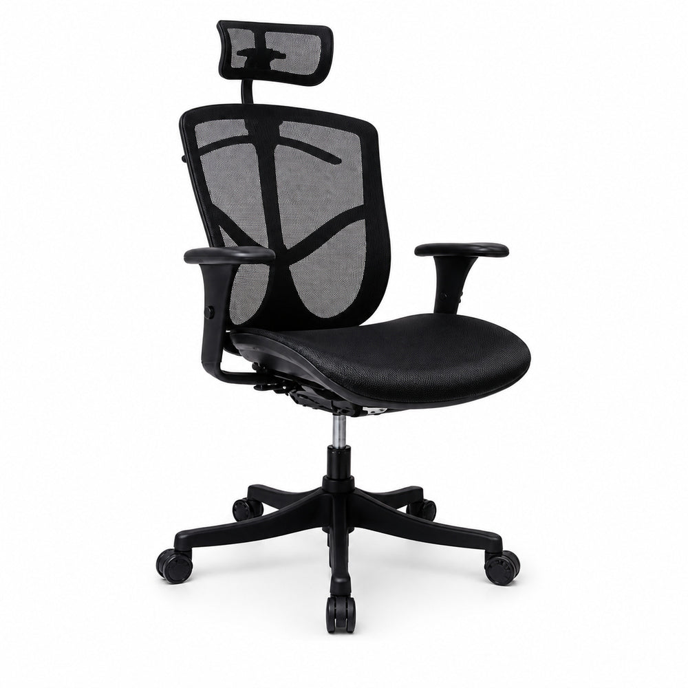 Silla de Oficina Ejecutiva Ejecutivo Respaldo Alto con Cabecera Ajustable - VERSA ALTUS MIURA - Estructura Aluminio - Soporte Lumbar Tipo Perchero en Malla