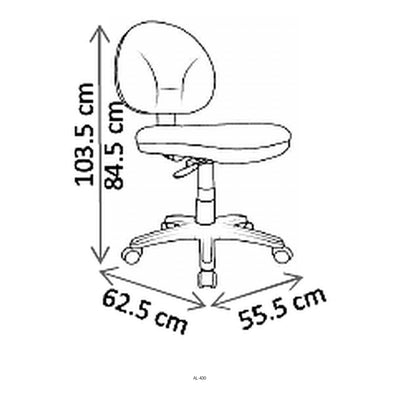 Silla de Oficina Industrial Operativa Uso Rudo, dibujo tecnico con medidas en centimetros