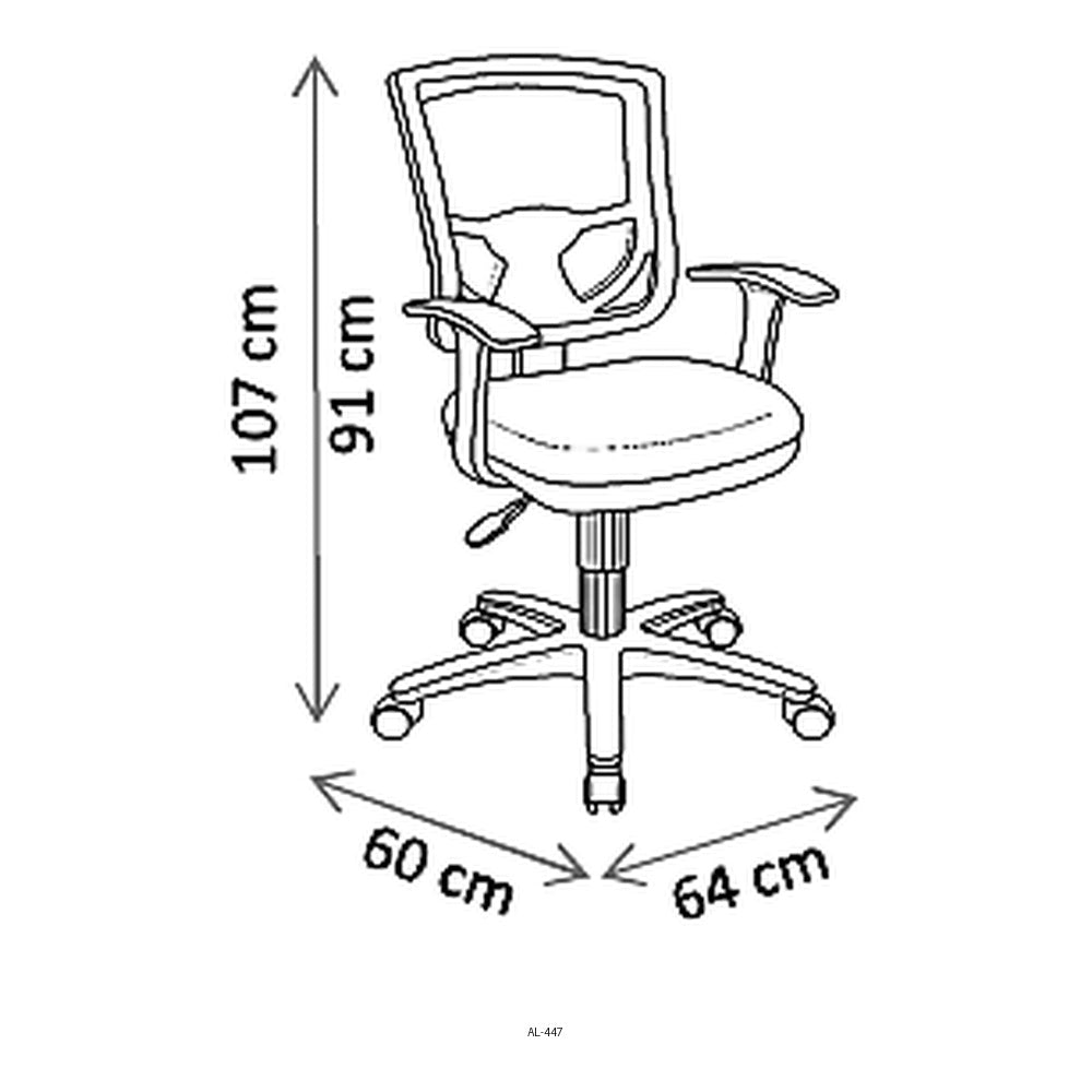 Silla de Oficina Operativa, dibujo tecnico con medidas en centimetros